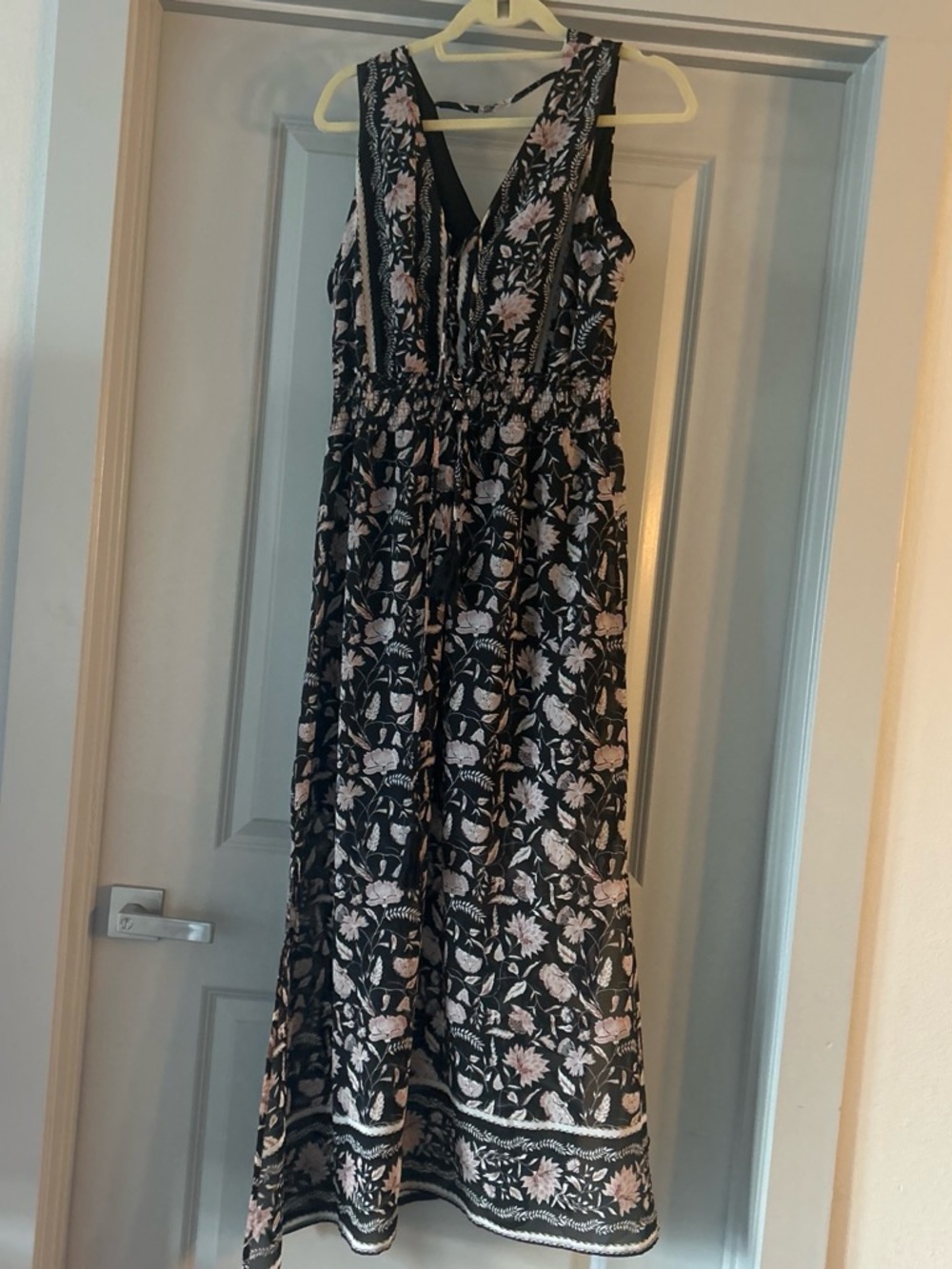 Maurices Black Maxi Dress with Pink and Cream Floral Print